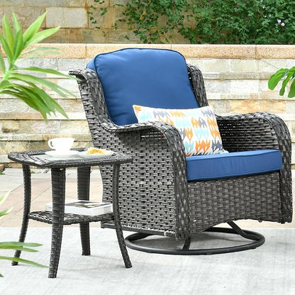 ovios Outdoor Side Table with Tempered Glass Top, Patio Wicker Rattan 2-Tier Storage Coffee End Tables for Porch Deck Balcony Garden Poolside (Brown-Small Size)
