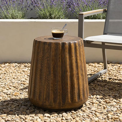 Christopher Knight Home Caded Lightweight Concrete Round Coffee Table, Indoor and Outdoor Side Table for Living Room, MGO Small Side Table, Tree Stump Style, No Assembly Needed, Brown