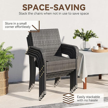 Yaheetech Set of 2 Stackable Outdoor Rattan Dining Chairs, All-Weather Firepits Armchair w/Armrests, Steel Frame for Garden, Patio, Deck, Yard, Poolside, Gray