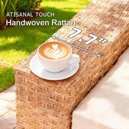SUNSITT 8-Piece Patio Furniture Set, Outdoor Wicker Modular Sectional Sofa with 7.7-inch Wide Armrests & Thick Comfy Cushions, Glass Top Coffee Table, Rattan Conversation Set, Natural Color