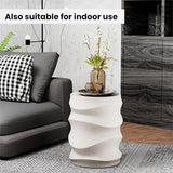 SUNBURY Outdoor Side Table, 18" H Concrete Accent End Table Streamlined, Small Round Cement Plant Stands Table - Photo 7