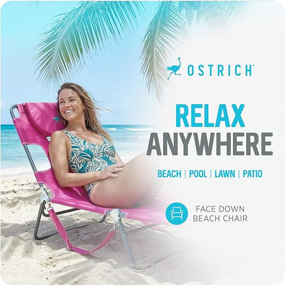 Ostrich the Deluxe 3N1 Lightweight Lawn Beach Reclining Lounge Chair with Footrest, Outdoor Furniture for Patio, Balcony, Backyard, or Porch, Blue Stripe