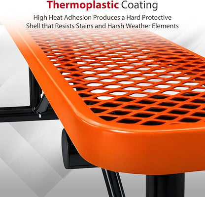 Leisure Craft Metal Outdoor Bench - 6 Foot Heavy Duty Backless Bench Seating for Garden, Porch, Picnic, Park, Expanded Metal, Thermoplastic Coating, Commercial Grade Furniture Made in USA - Orange
