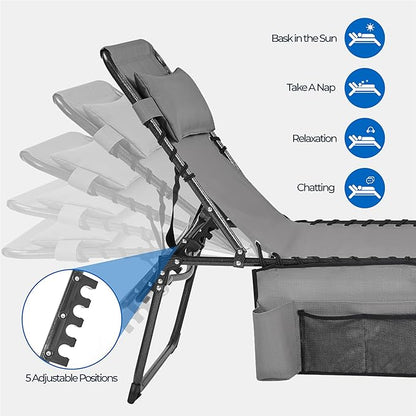 Yaheetech 22.4" Tanning Chair with Face Hole, Adjustable 5-Position Folding Chaise Lounge Chairs, Outdoor Lounge Chairs for Lawn, Beach, Sunbathing, Gray