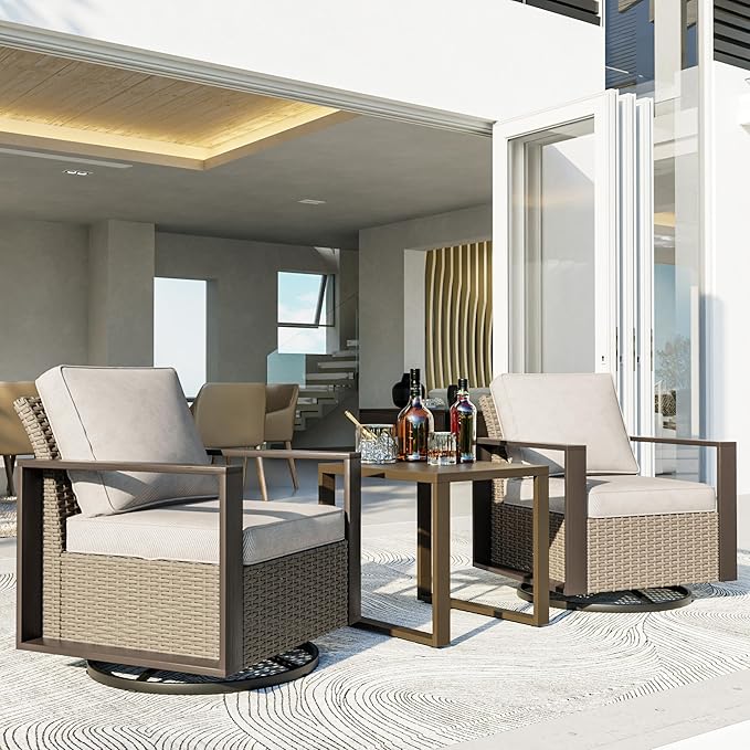 3 Piece Patio Chair Set, Outdoor Swivel Rocker Patio Chairs and Side Table, Metal Patio Furniture with Deep Seating - Photo 1