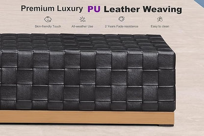 PURPLE LEAF Outdoor Chaise Lounge Set of 2, PU Leather Patio Lounge Chair Aluminum Pool Lounge Chairs with 5-Position Adjustable Backrest for Pool, Deck, Garden, Sunbathing, Black