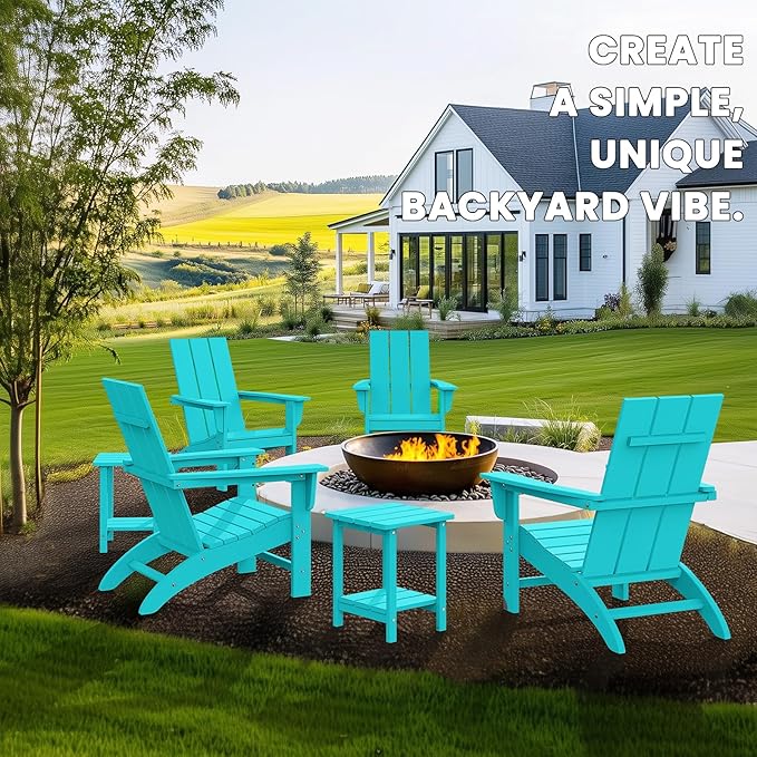 Modern Adirondack Chair, HDPE Plastic Patio Chairs for All Weather, Fire Pit Chair, Outdoor Lawn Chairs for Deck, Porch, Backyard, Garden, Aruba Blue