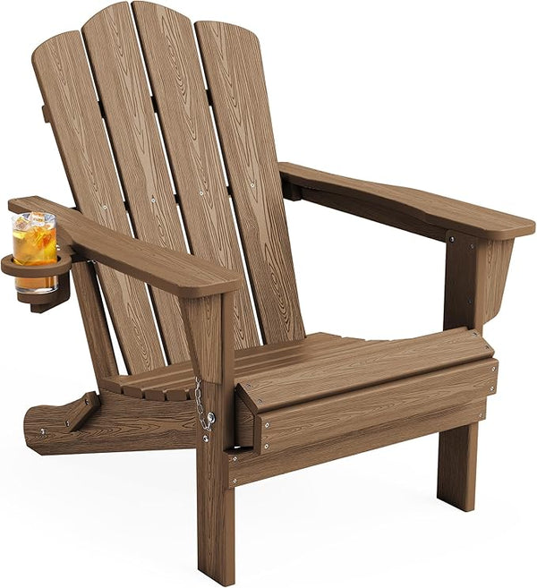 KINGYES Folding Adirondack Chair, HDPE All-Weather Patio Chairs, Wooden Textured Lawn Chair for Poolside, Backyard, Deck - Photo 1