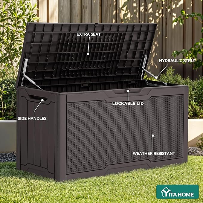 YITAHOME 80 Gallon Outdoor Storage Box, Large Water Resistant Resin Deck Box - Photo 2