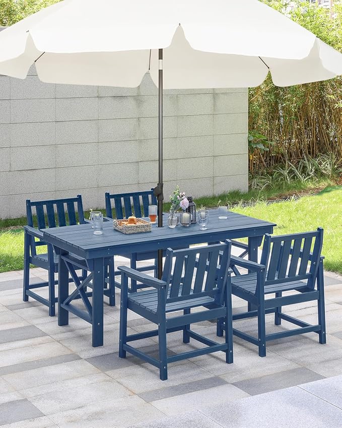 5 Pieces HDPE Patio Dining Set, Outdoor Table and Chairs with Umbrella Hole, Modern Outdoor Dining Set for 4 - Photo 3
