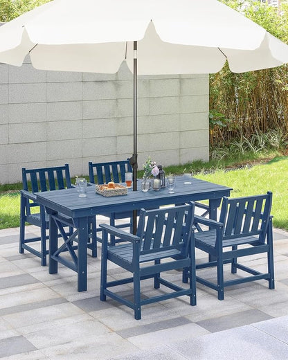 5 Pieces HDPE Patio Dining Set, Outdoor Table and Chairs with Umbrella Hole, Modern Outdoor Dining Set for 4, HDPE Outdoor Patio Furniture Dining Sets for Deck, Poolside, Porch, Navy