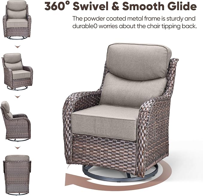 Swivel Patio Chairs sofa Set of 6 - 6" Thick Cushion - Wicker Outdoor Swivel Rocker Patio Chair, Sofa/Glass coffee table - Photo 4