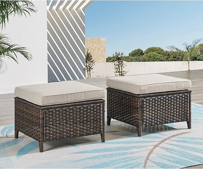HUMMUH 5 Pieces Patio Bistro Set Wicker Patio Chairs Set of 2 with Ottomans and Side Table Rattan Outdoor Furniture Conversation Set for Yard,Garden,Porch…