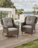 Patio Wicker Chairs Outdoor Furniture Chair - Set of 2 Outside All Weather Lawn Dining Brown Rattan Armchair with High - Photo 2