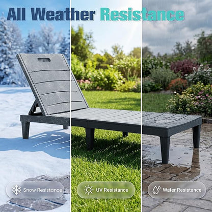 Devoko Outdoor Chaise Lounge Chair Set of 2 with 5-Position Adjustable Back, Waterproof & Lightweight PP Lounge Chairs for Outside Pool Patio (Light Grey)
