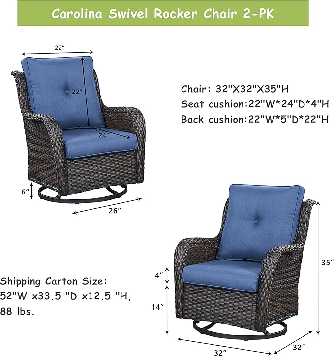 Rilyson Wicker Rocking Chair Swivel Chairs - 4 Piece Rocker Patio Chairs Set Rattan Rocking Chair for Outdoor Porch - Photo 2