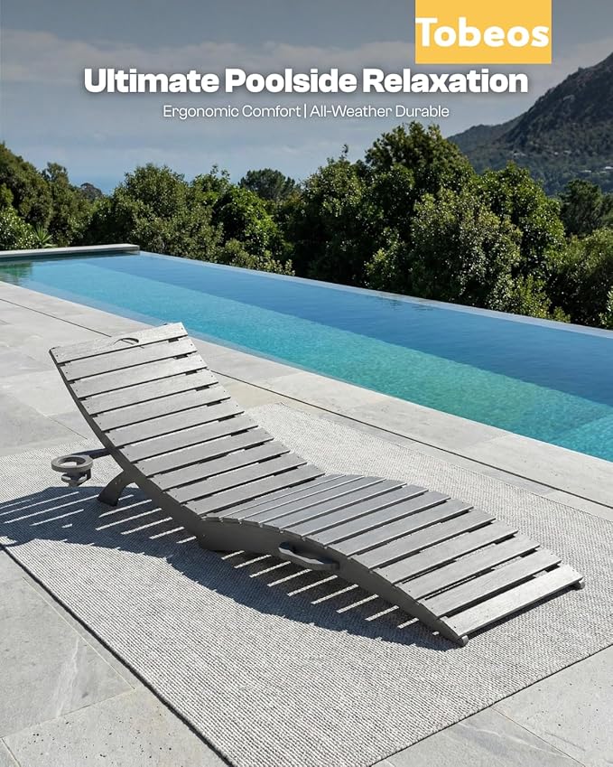Pre-Assembled Folding in-Pool Lounge Chair, HDPE Outdoor Chaise Lounge with Cup Holder, Pool Lounge Chair for Poolside - Photo 8