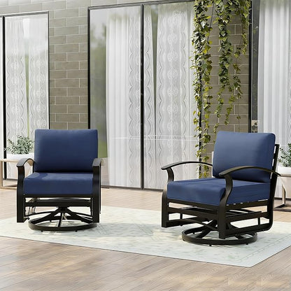 Gotland 2 Piece Patio Set, Metal Outdoor Swivel Chairs Set of 2 with 5.1’’ High-Resilience Seat Cushions 6.2’’ Thick Back Pillow 29.5’’ Deep Seat Removable Cushions for Backyard, Lawn, Porch, Navy