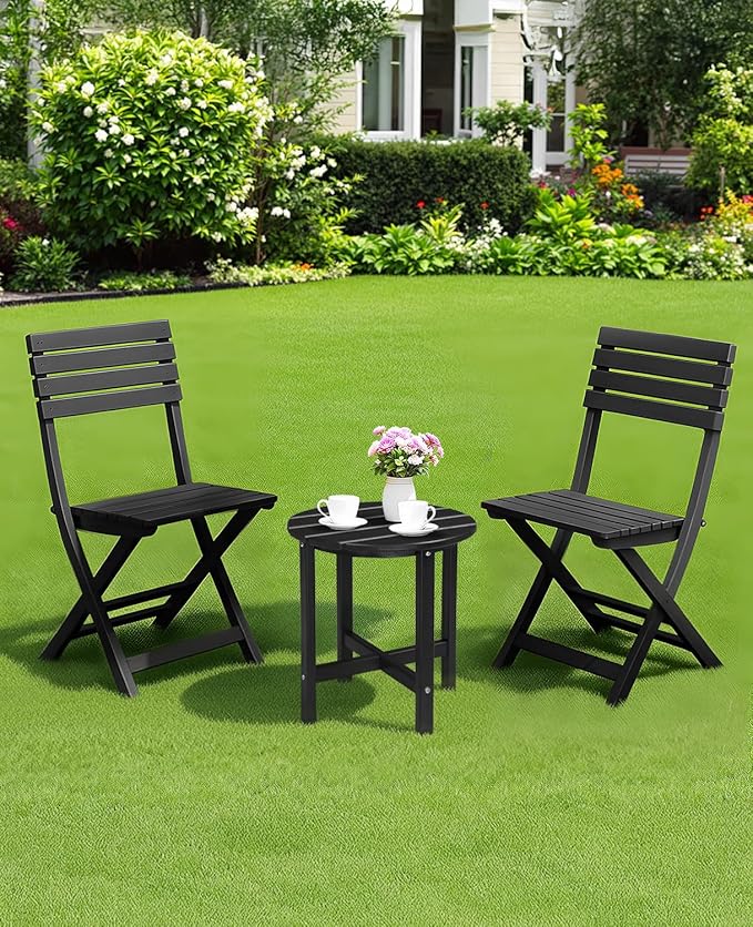 Outvita Adirondack Side Table, 18 Inch Round Outdoor End Table, HDPE Weather Resistant Coffee Table for Patio Balcony Deck Garden, Black