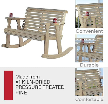 Amish Casual Heavy Duty 800 Lb Roll Back Pressure Treated Double Rocker with Cupholders (Unfinished)
