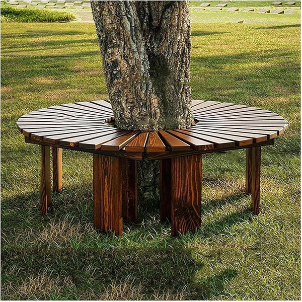 2 pcs Tree Bench Wrap Around Tree Bench Wooden Curved Benches Outdoor Strong Bearing Capacity 660Lbs - Photo 1