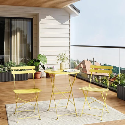 GarveeLife 3 Piece Outdoor Bistro Set, Metal Patio Furniture Set with 2 Chairs and 1 Table, Durable Steel Frame for Garden, Balcony, Porch, Backyard, Yellow