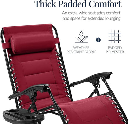 Best Choice Products Oversized Padded Zero Gravity Chair, Folding Outdoor Patio Recliner, XL Anti Gravity Lounger for Backyard w/Headrest, Cup Holder, Side Tray, Polyester Mesh - Burgundy