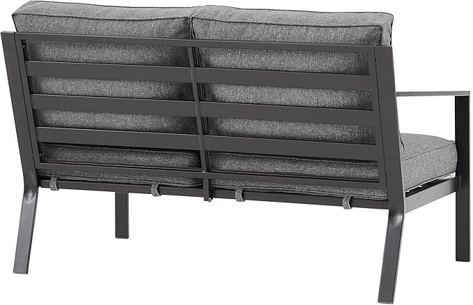 Crosley Furniture Clark Outdoor Sectional Left Side Loveseat, 2-Person Patio Couch for Deck, Backyard, Matte Black with Charcoal Cushions
