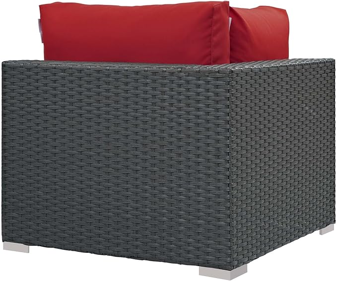 Modway Sojourn Wicker Rattan Outdoor Patio Sunbrella Fabric Corner in Canvas Red - Photo 3