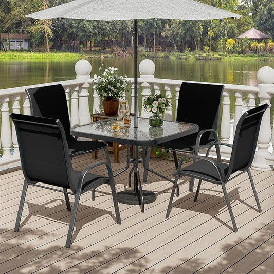 UDPATIO Patio Chairs Set of 4, Stackable Outdoor Dining Chairs for All Weather, Outdoor Furniture with Breathable Textilene Fabric, 350LBS Capacity, for Garden, Backyard, Deck (Black)