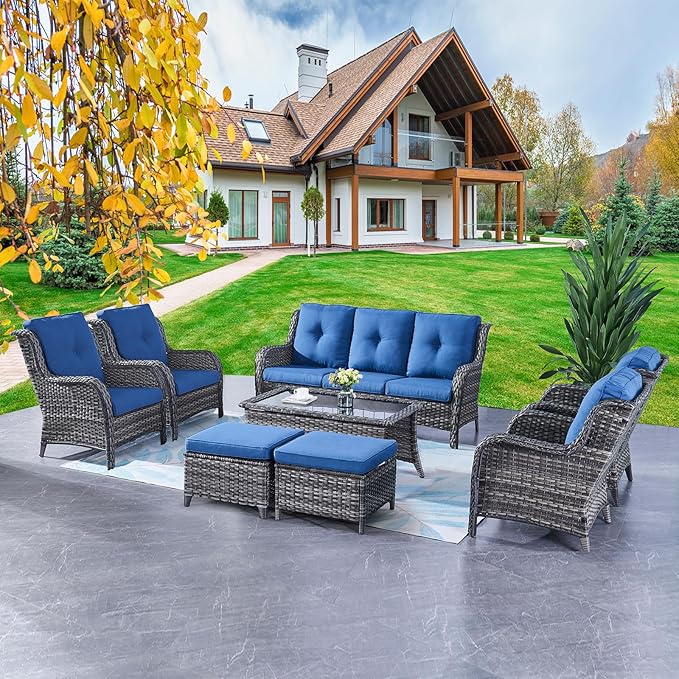 Rilyson Wicker Patio Furniture Chairs Set - 8 Piece Rattan Outdoor Patio Sectional Conversation Sets with Sofa - Photo 1