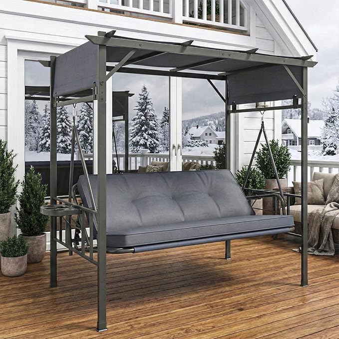 AECOJOY 2-in-1 Convertible Porch Swing Bed 3 Seat - Photo 9