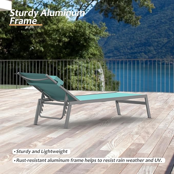 Domi Patio Chaise Lounge Set of 2 with Side Table, Aluminum Adjustable Pool Lounge Chairs - Photo 5