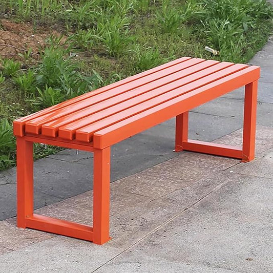 Outdoor Garden Bench - 2-3 Person Heavy Duty Patio Bench with Slatted Seat & Metal Frame, 890 lbs Capacity, Backless Park Bench for Lawn, Yard, and Deck