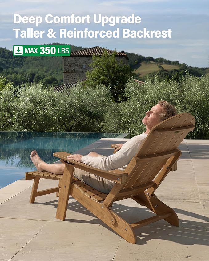 YEFU Adirondack Chair with Retractable Ottoman: Folding Adirondack Chairs Set of 2-5-Level Adjustable Backrest with Footrest - Fire Pit Chairs - Cup Holder - Outdoor Plastic Chair for Patio(Walnut)