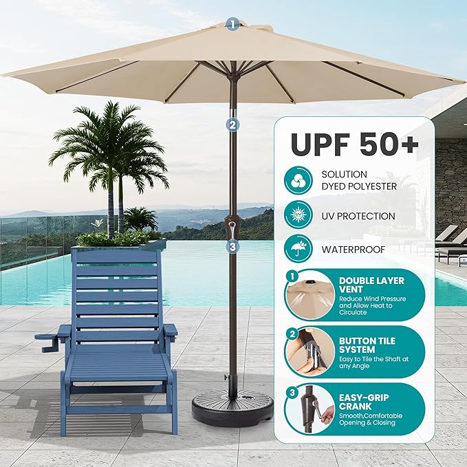 SERWALL Patio Chaise Lounge Chair Set of 2 with 9FT Patio Umbrella, 78'' HDPE Outdoor Lounger - Photo 4