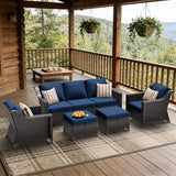 5 Pieces Patio Conversation Furniture Set - 1 Sofa, 2 Armchairs, 2 Ottomans - Photo 1