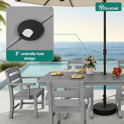 YITAHOME HDPE Patio Dining Table for 6, 71" Outdoor Dining Table w/Max Bearing 165 LBS, All Weather Rectangular Patio Table w/1.57" Umbrella Hole for Backyard Garden Lawn, Gray