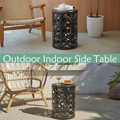 Y&M Set of 3 Patio Side Table for Living Room,Indoor End Tables for Bedroom, Outdoor Garden Stool with Heavy Duty Metal Frame Modern Industrial Decor - Black with Bronze