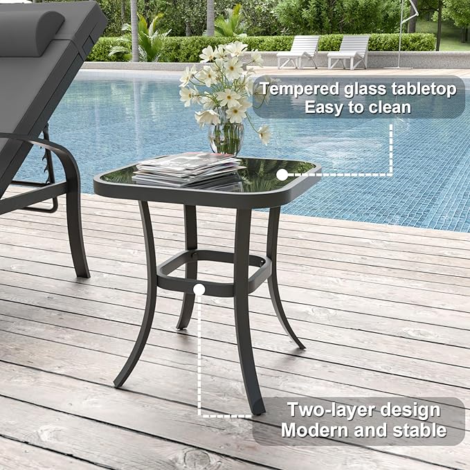 Kurapika Patio Chaise Lounge Set 3 Pieces, Aluminum Outdoor Lounge Chair, Adjustable Backrest, Pool Sunbathing Recliners with Side Table for Poolside Beach, Black