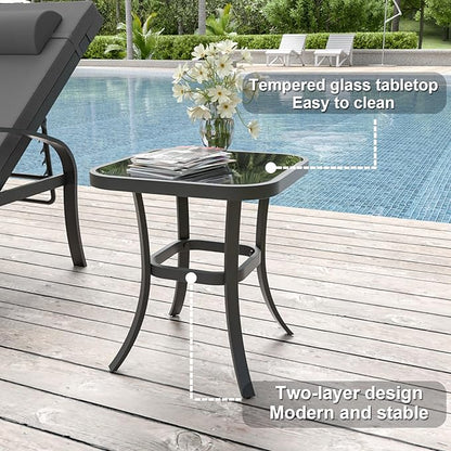 Kurapika Patio Chaise Lounge Set 3 Pieces, Aluminum Outdoor Lounge Chair, Adjustable Backrest, Pool Sunbathing Recliners with Side Table for Poolside Beach, Black