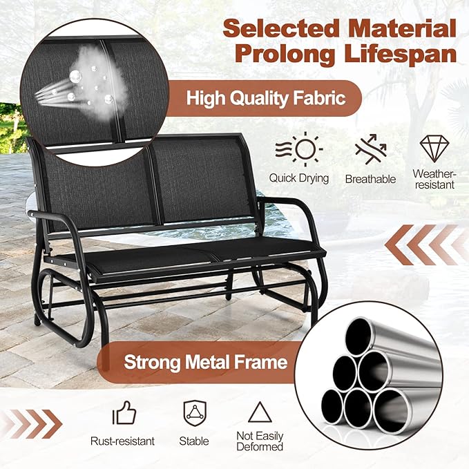 DORTALA 48'' Outdoor Patio Swing Glider Bench Chair, Cozy Patio Bench for 2 People - Photo 4