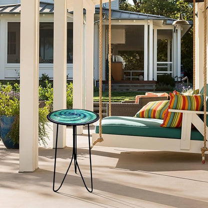 LIFFY Patio Side Table, Small Round End Table, Metal Side Table Outdoor, Small Porch Table for Indoor Balcony Furniture Decor (Green 12 inch)