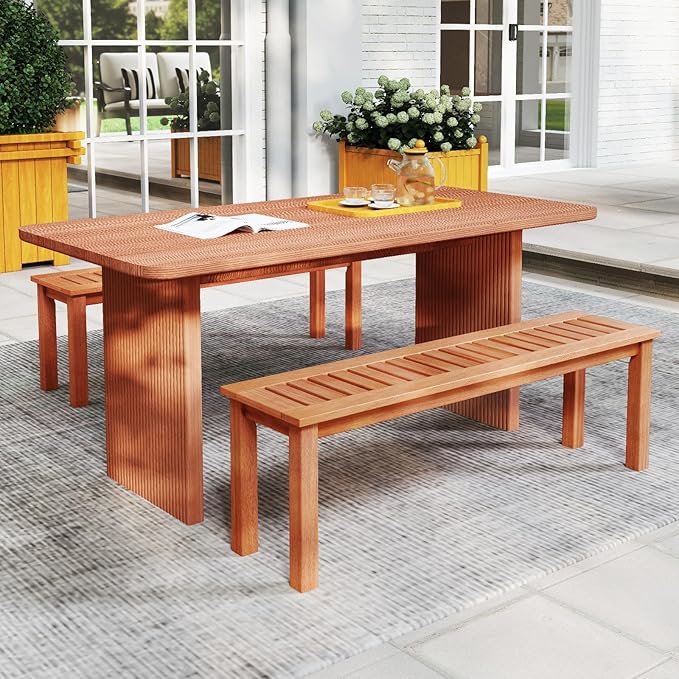 Giantex 47" Outdoor Bench with Slatted Seat, 705Lbs Capacity, Solid Wood Frame, Teak Oil Finish, Backless Garden Bench for Patio Dining, Yard, Porch, Entryway, Park, 2-Person Outside Seat Chair