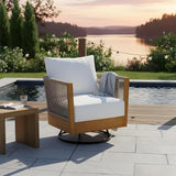 Christopher Knight Home Gunar Outdoor Metal & Acacia Wood Frame Swivel Accent Chair with Cushion - Photo 3