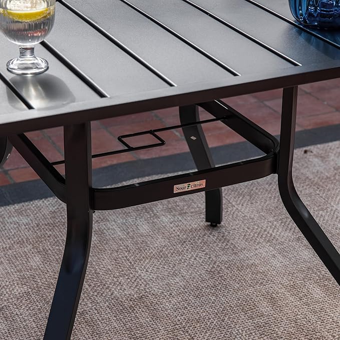 Sour Citrus 37" Outdoor Square Metal Patio Dining Table with Umbrella Hole, Weather-Resistant Table for Garden, Backyard - Photo 6