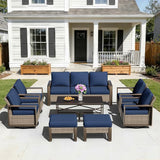 8 Pieces Metal Wicker Patio Furniture Set - 75" Sofa, Four Swivel Chairs and Two Ottomans - Photo 9