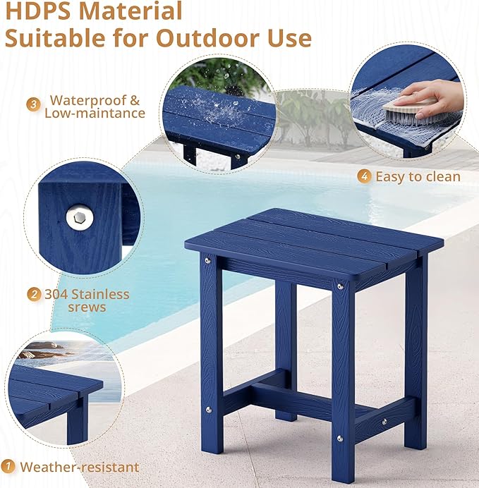 LUE BONA Outdoor Side Table, HDPS Small Outdoor Table, Adirondack Side Table, Outside End Table for Patio, Porch, Deck - Photo 6