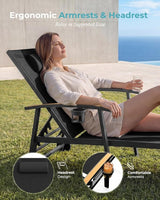 Ciokea Outdoor Lounge Chair with Pillow Set of 4, 5-Position Chaise Lounge with Wheels & Armrests - Photo 3