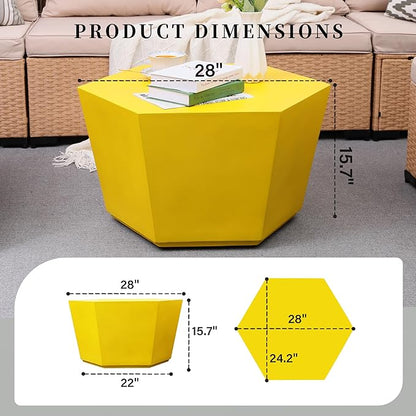 UPHA 28" Hexagon Outdoor Coffee Table, Modern Hollow Concrete Patio Table, Small Minimalist Low Accent Table for Living Room, Balcony, Deck, Backyard, Lemon Yellow